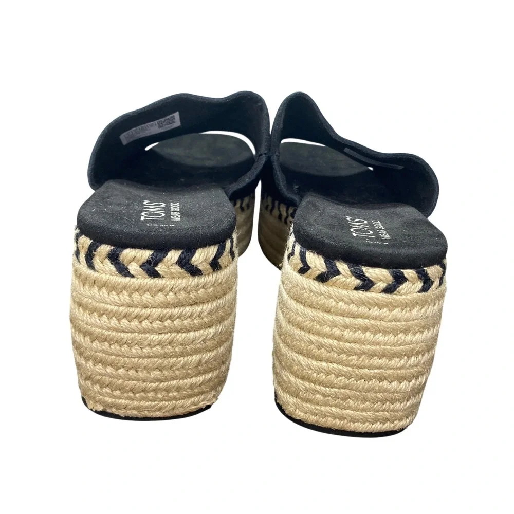 TOMS Black Suede Espadrille Platform Slide Sandals Women US 8 Chevron‎ Trim